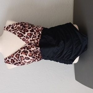 Black cheetah print one-piece swimsuit